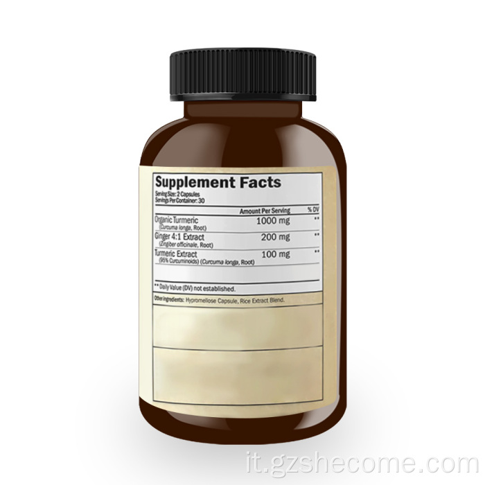 Le capsule di zenzero di curcuma aumentano il supplemento di curcuma cerebrale